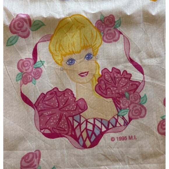 Vintage Barbie Fabric / Twin Flat Sheet 1995 Mattel Hearts Ballet Shoes READ - Picture 4 of 10